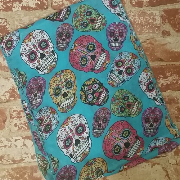 Scarf Sugar Skull Turquoise blue skeleton head NEW - Picture 4 of 4